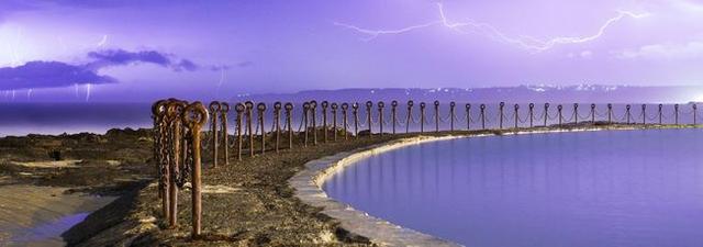 Lightning at the Canoe Pool Lightning over Canoe Pool, Newcastle NSW Australia (Panorama)