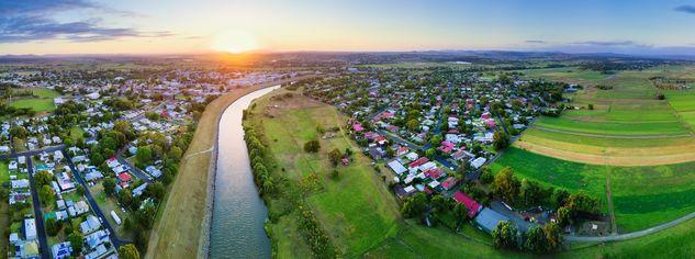 Maitland Panoramic aerial view over the Hunter River, Maitland