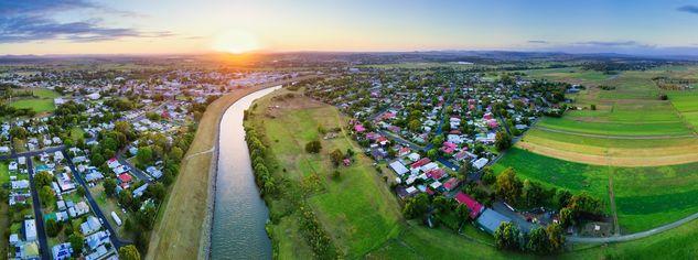 Maitland Panoramic aerial view over the Hunter River, Maitland