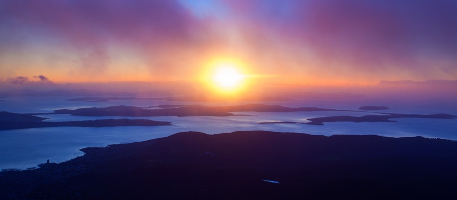 Hobart Sunrise From Mt Wellington, Tasmania, Australia