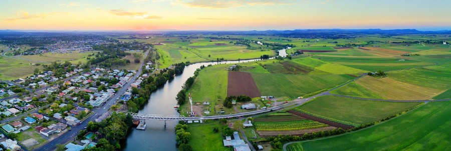 Maitland Panoramic aerial view over the Hunter River, Maitland
